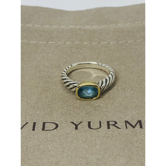 David Yurman BLUE TOPAZ Noblesse Ring, 925 Sterling Silver, 18K 750 Gold, 6.75 - Picture 9 of 12